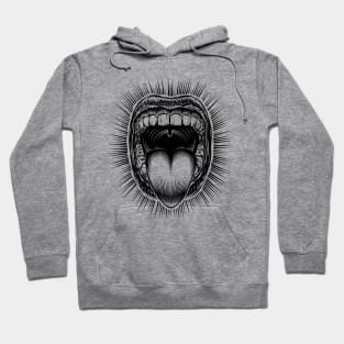 Mouth Open Tongue Scream Vintage Ink Hand Drawing Monochrome Hoodie